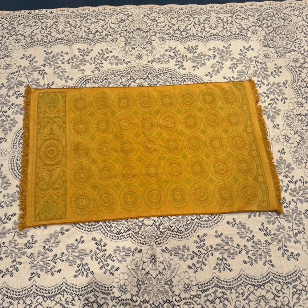 Fieldcrest Vintage Midcentury Bath Towel Geometric Mod Pattern MCM Gold‎ Green
